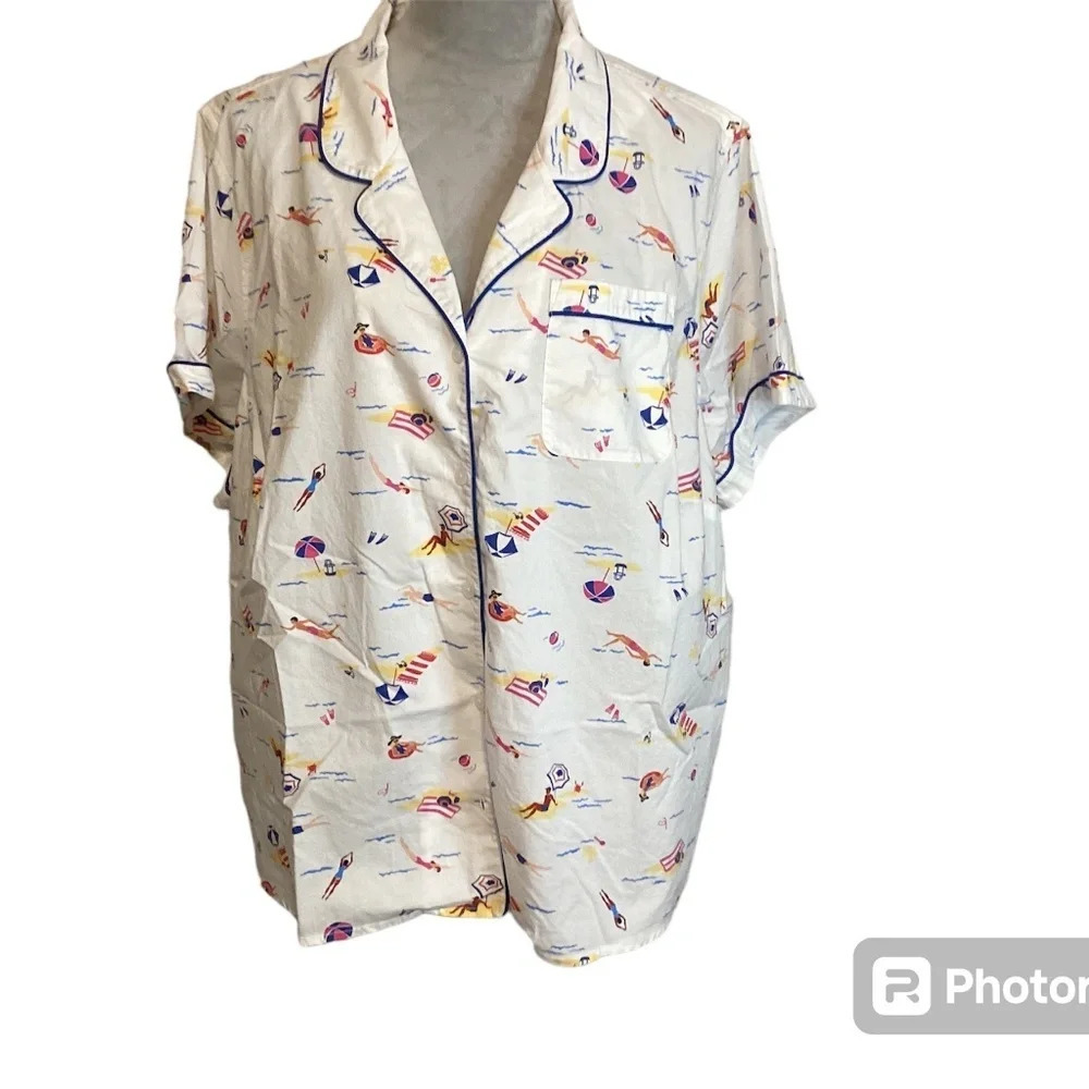 Vintage Shirt Button Up Swimmers Print 50s Vibe Relaxed Fit Vacation Resort Wear